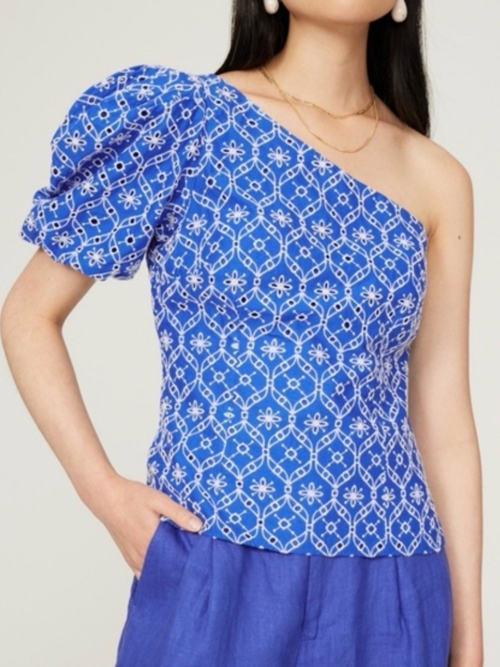 Lilly Pulitzer NWT Delilah blue one shoulder top, size 4